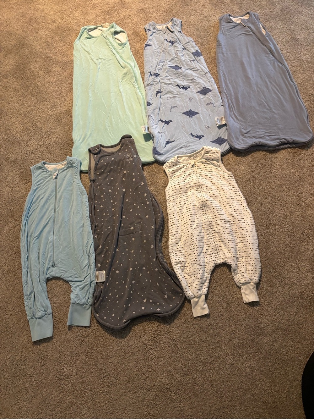 Kids Sleeveless Sleep Sacks and Rompers - Blue, Gray, Light Green